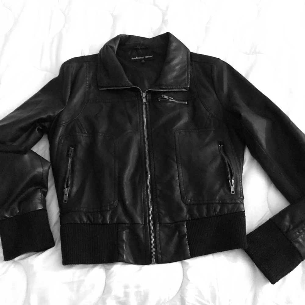 Women’s Black Leather Bomber Jacket